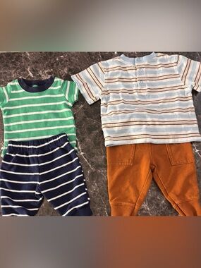 Striped Baby Two-Piece Sets in Green/Navy and Light Blue/Copper